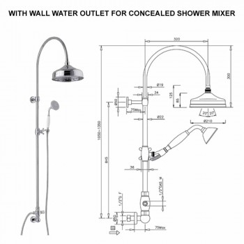 Brass Shower Column with Shower Head and Abs Hand Shower Made in Italy - Rimo