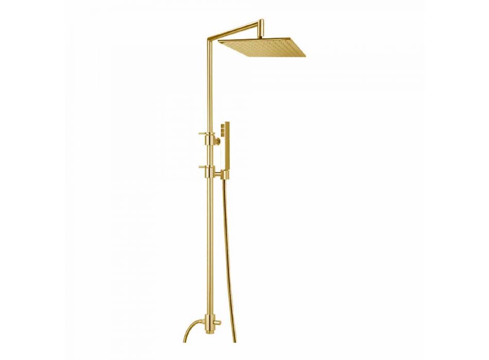 Brass Shower Column with Square Steel Shower Head Made in Italy - Lipari Viadurini