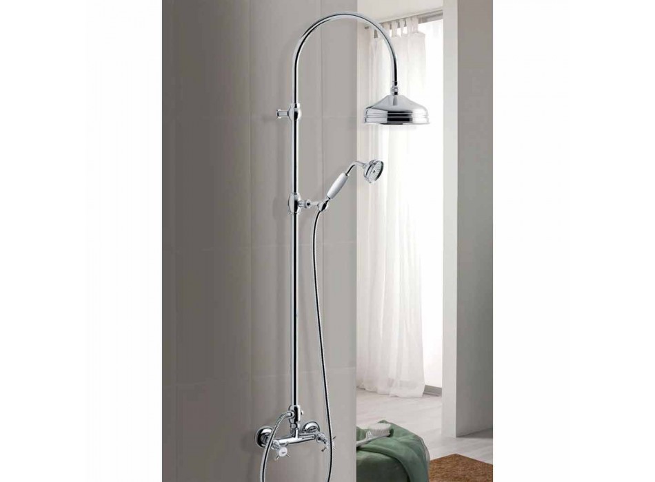 Brass Shower Column with Round Shower Head and Hand Shower Made in Italy - Brillo