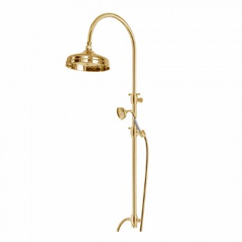 Brass Shower Column with Round Shower Head and Hand Shower Made in Italy - Brillo