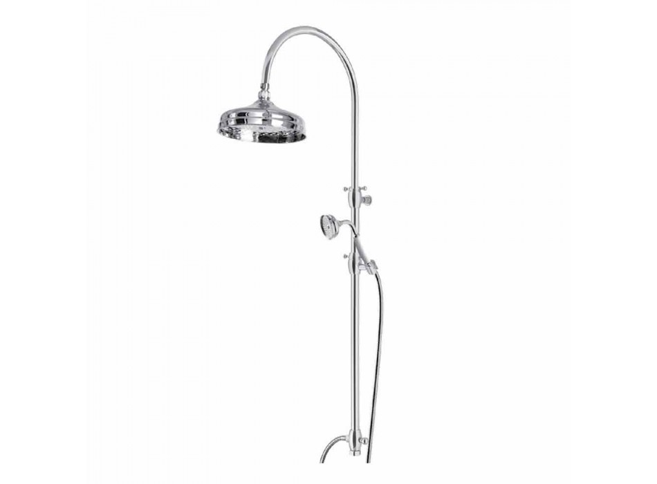 Brass Shower Column with Round Shower Head and Hand Shower Made in Italy - Brillo Viadurini