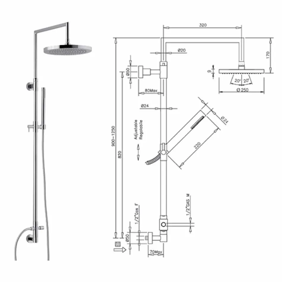 Shower column in chromed brass with abs hand shower made in Italy - Selvio Viadurini