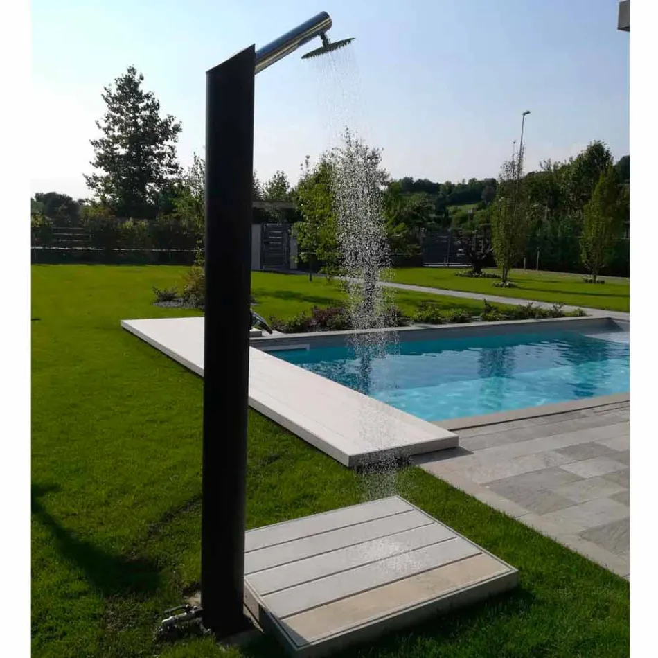 Solar Garden Shower Column in Black Stainless Steel Made in Italy - Werner Viadurini