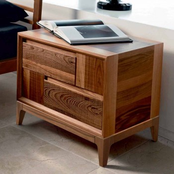 Dresser 2 drawers in modern design walnut solid wood, Nino