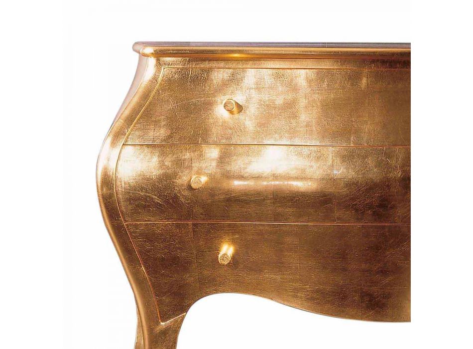 Dresser 3 drawers in solid gold wood design, made in Italy, Giotto