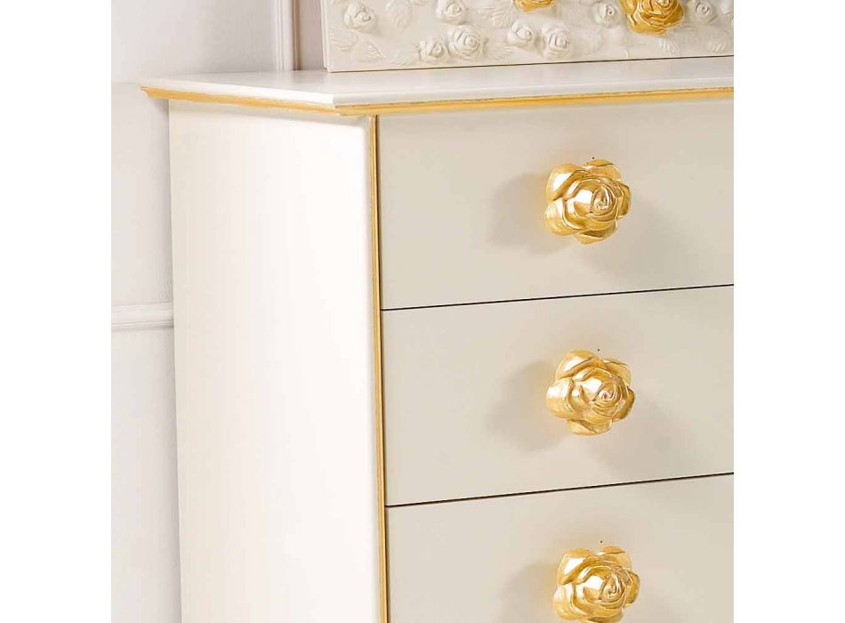 Design chest of 4 drawers in wood with knobs in the shape of Renoir roses Viadurini