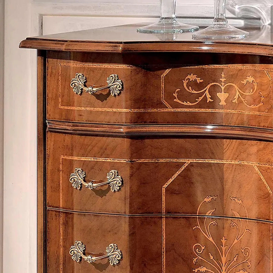 Classic chest of drawers with 8 drawers in Bassano Walnut Wood Made in Italy - Luxury Viadurini