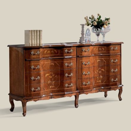 Classic chest of drawers with 8 drawers in Bassano Walnut Wood Made in Italy - Luxury Viadurini