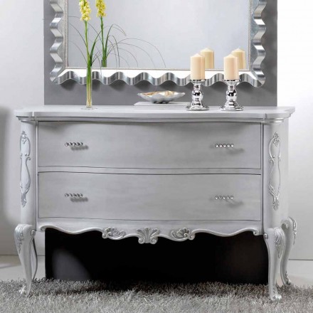 Classic design chest of drawers in solid wood and Bone crystal handles Viadurini