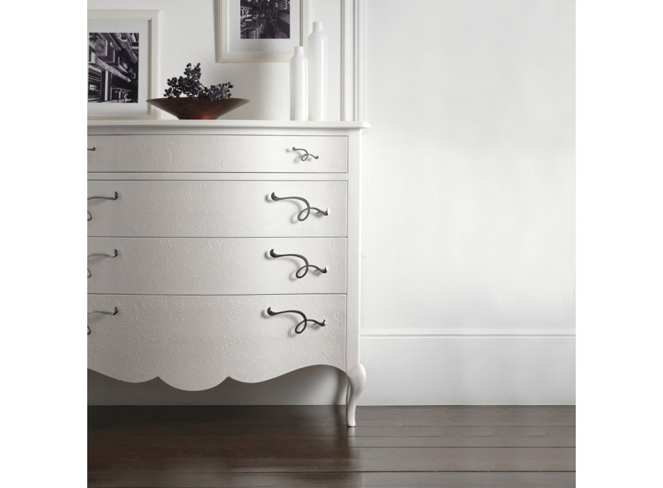 Dresser in Pearl White Wood in Relief with Chromed Handles Made in Italy - Berlin Viadurini