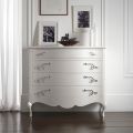 Dresser in Pearl White Wood in Relief with Chromed Handles Made in Italy - Berlin