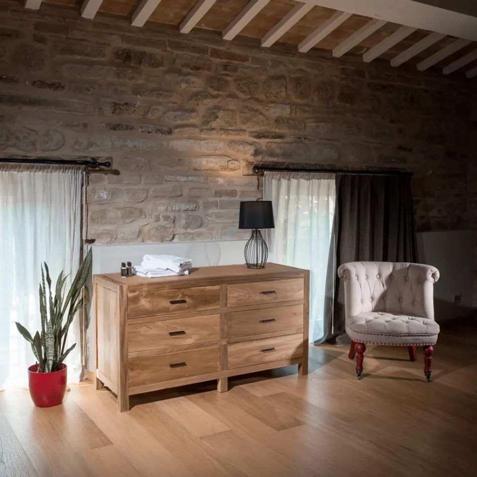 Solid Teak Dresser with 6 Drawers - Muay Viadurini