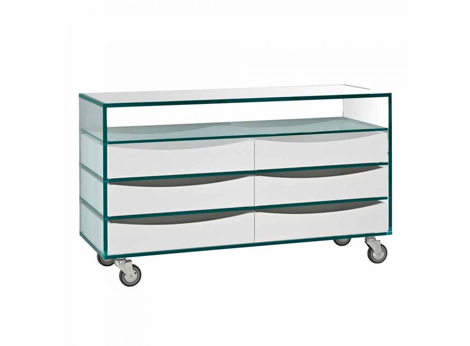 Extralight Glass Dresser and Six White Wood Drawers Made in Italy - Ganzo Viadurini