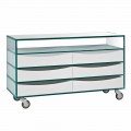 Dresser in Extraclear Glass with Six Drawers in White Wood Made in Italy - Ganzo