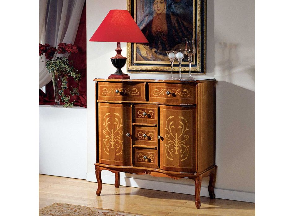 Classic Style Dresser in Wood 2 Doors and 5 Drawers Made in Italy - Luxury Viadurini