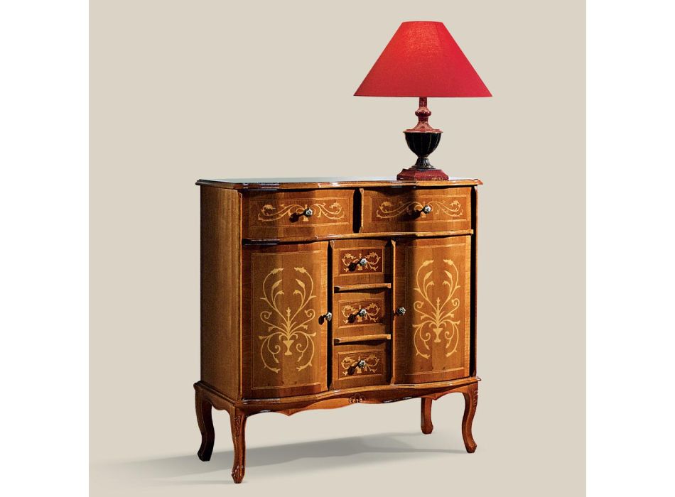 Classic Style Dresser in Wood 2 Doors and 5 Drawers Made in Italy - Luxury Viadurini