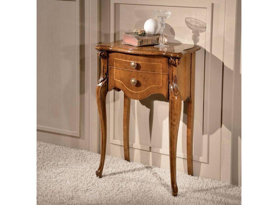 Classic 2-Drawer Bedside Table in Bassano Walnut Wood Made in Italy - Commodo