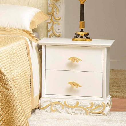 2-drawer wooden bedside table with Kush gold decorations, made in Italy Viadurini