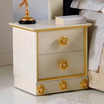 2-drawer wooden nightstand with Renoir rose-shaped knobs