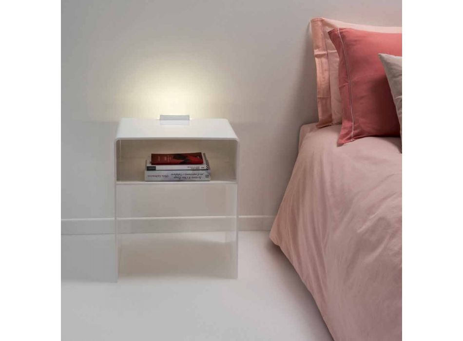 White bedside table with LED light illuminated with Adelia touch Viadurini