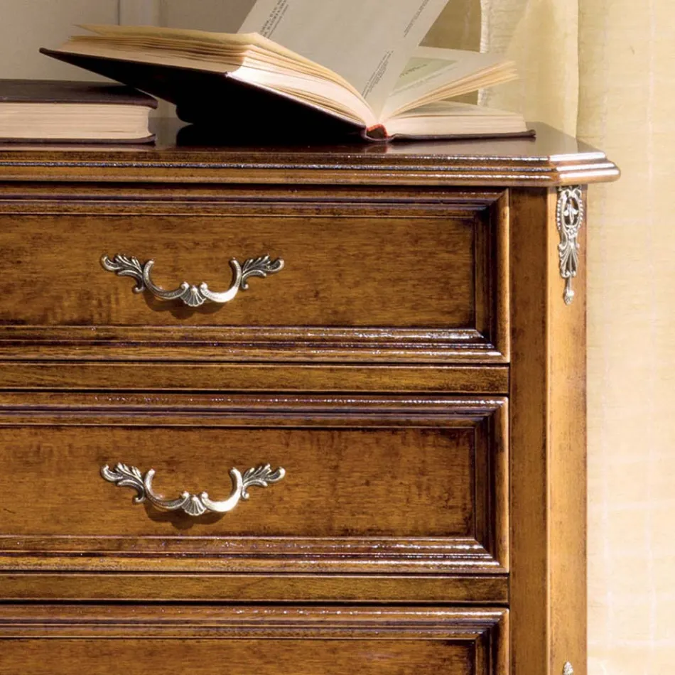 Bedroom Bedside Table in Walnut Wood 3 Drawers Made in Italy - Richard Viadurini