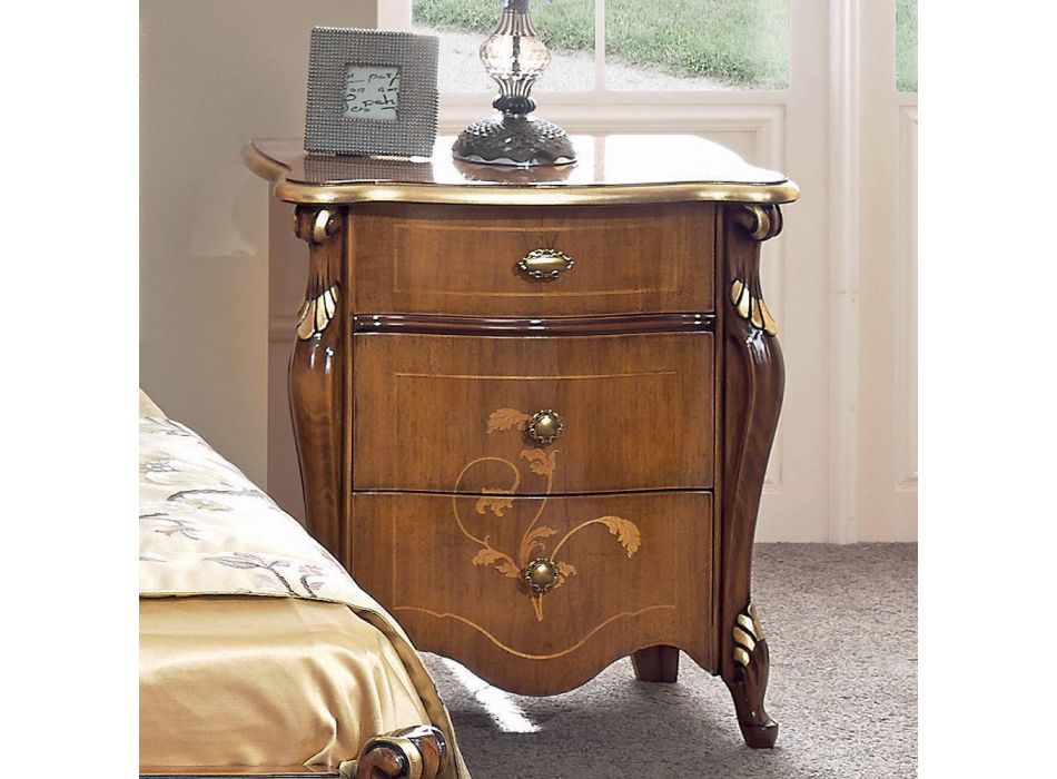 Classic Bedside Table 3 Luxury Drawers Walnut Wood Made in Italy - Cambrige