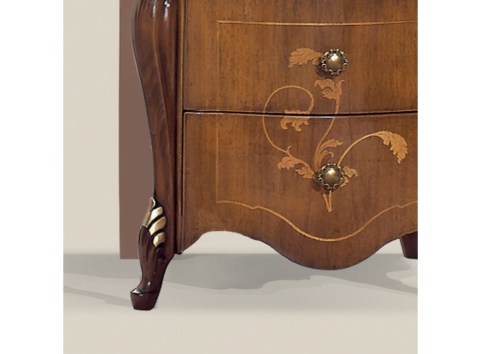 Classic Bedside Table 3 Luxury Drawers Bassano Walnut Wood