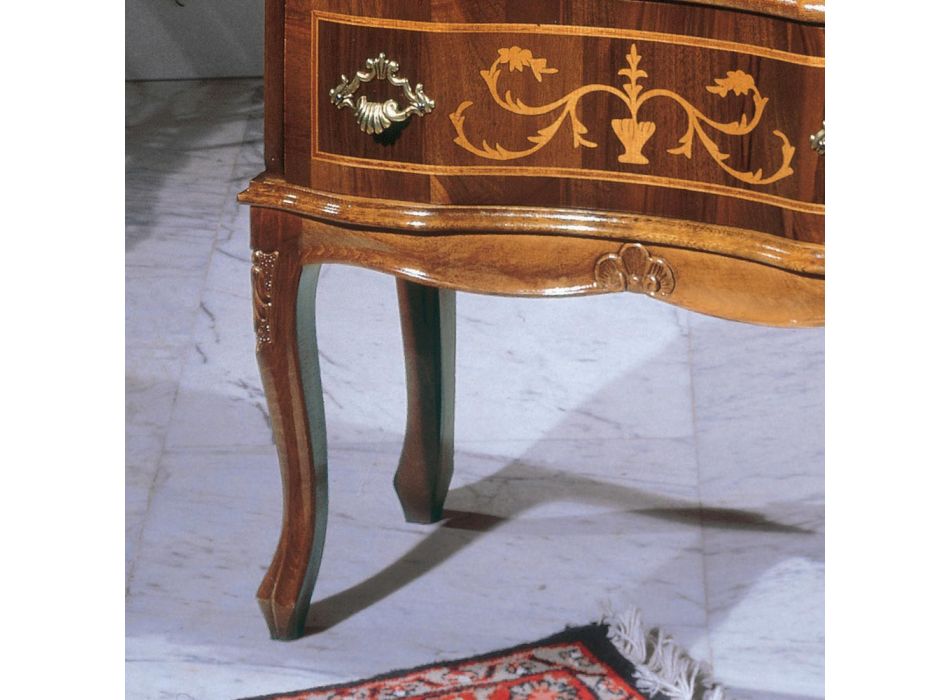Classic Bedside Table in Walnut Wood with Drawers Made in Italy - Elegant