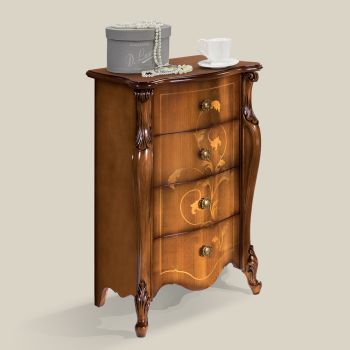 Classic Bedside Table in Inlaid Wood 4 Drawers Made in Italy - Ottaviano