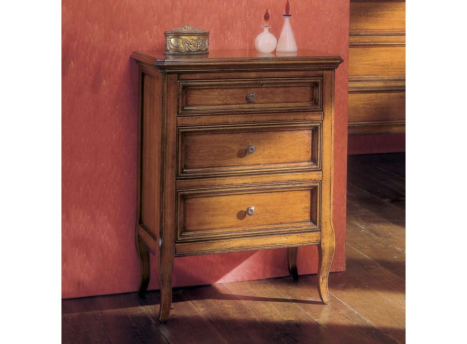 Bedside table with 3 drawers in Bassano wood, France Made in Italy - Hawwat Viadurini