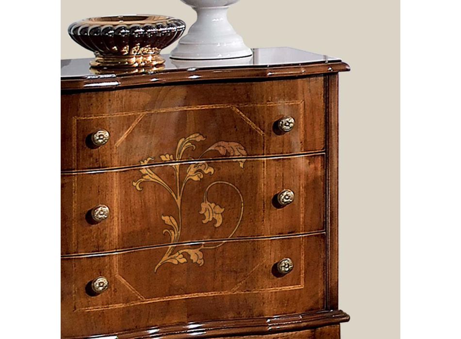 Bedside Table with 3 Drawers in Bassano Walnut Wood Made in Italy - Luxury Viadurini