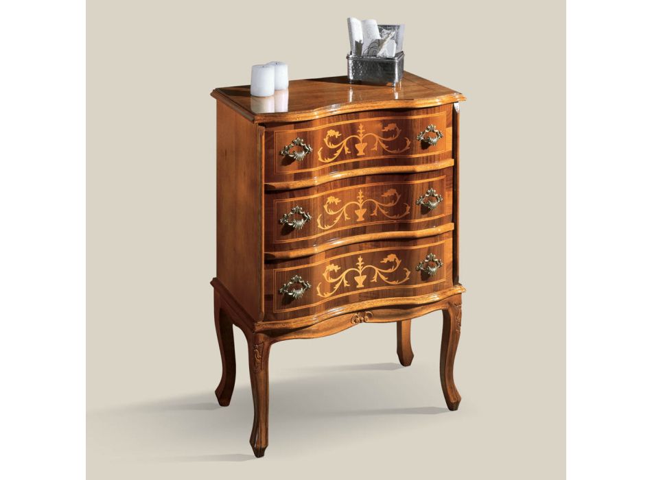 Bedside table with drawers in Walnut or White Wood Made in Italy - Elegant