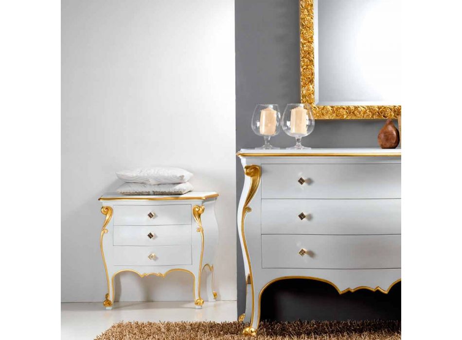 Classic design bedside table with Bio gold profiles, made in Italy