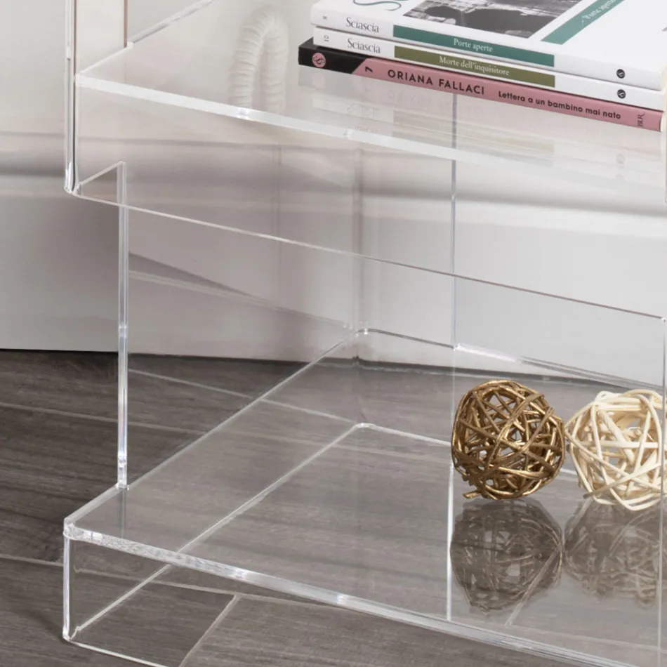 Modern Transparent Acrylic Crystal Design Bedside Table with Shelf - Icaria Viadurini