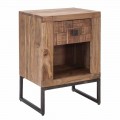 Design Bedside Table with Drawer in Acacia Wood and Iron - Dionne