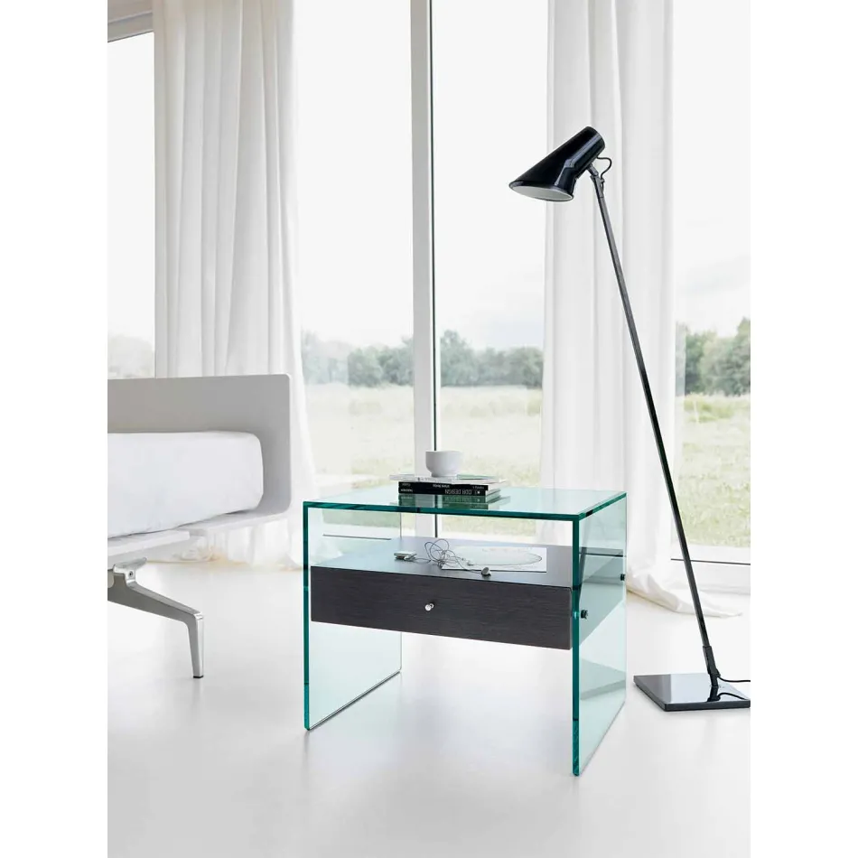 Modern design bedside table in extra-clear glass Made in Italy - Secret Viadurini