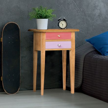 Wooden Bedside Table with 2 Colored Drawers Made in Italy - Varuna Viadurini