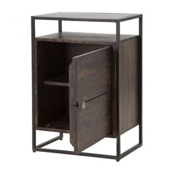 Bedside Table in Acacia Wood with Industrial Style Iron Structure - Cacio