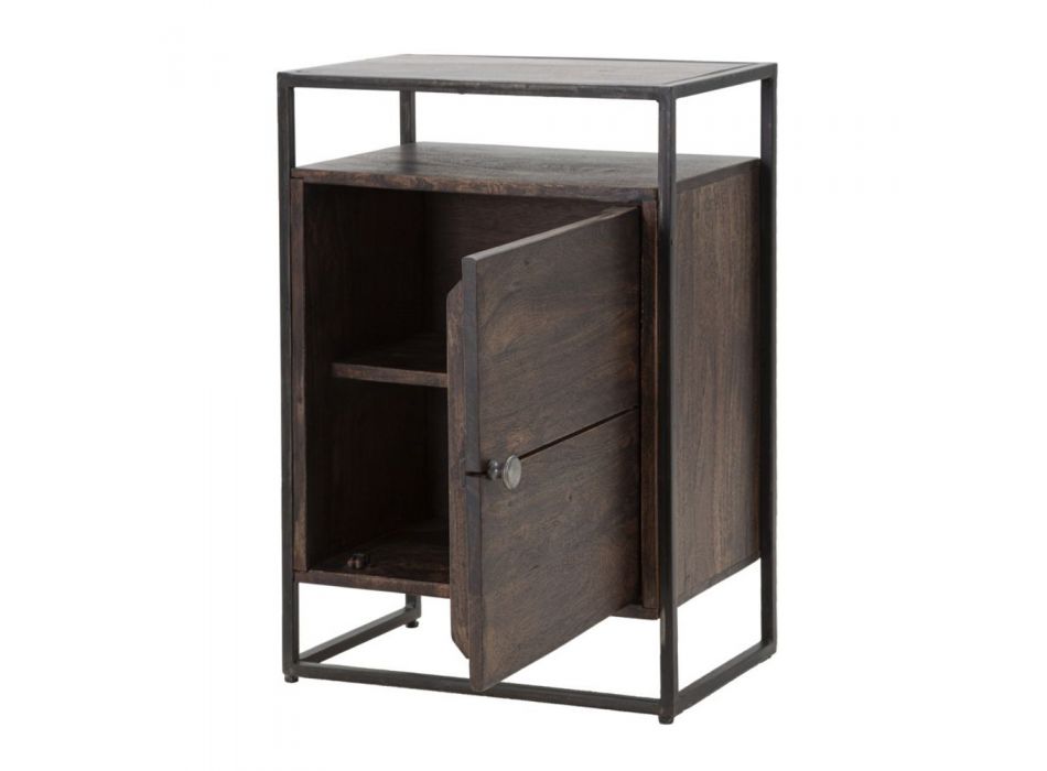 Bedside Table in Acacia Wood with Industrial Style Iron Structure - Cacio Viadurini