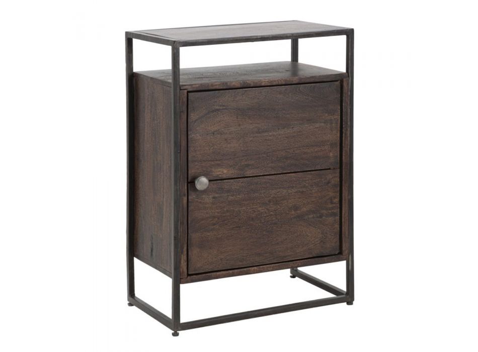 Bedside Table in Acacia Wood with Industrial Style Iron Structure - Cacio Viadurini