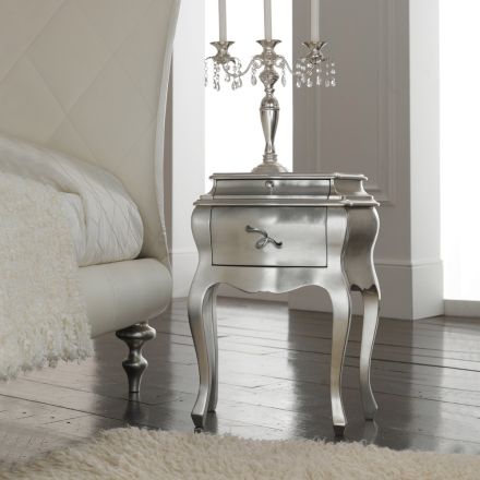 Bedside table in solid wood with silver leaf finish Made in Italy - Bruges Viadurini