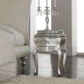 Bedside Table in Solid Wood with Silver Leaf Finish Made in Italy - Bruges