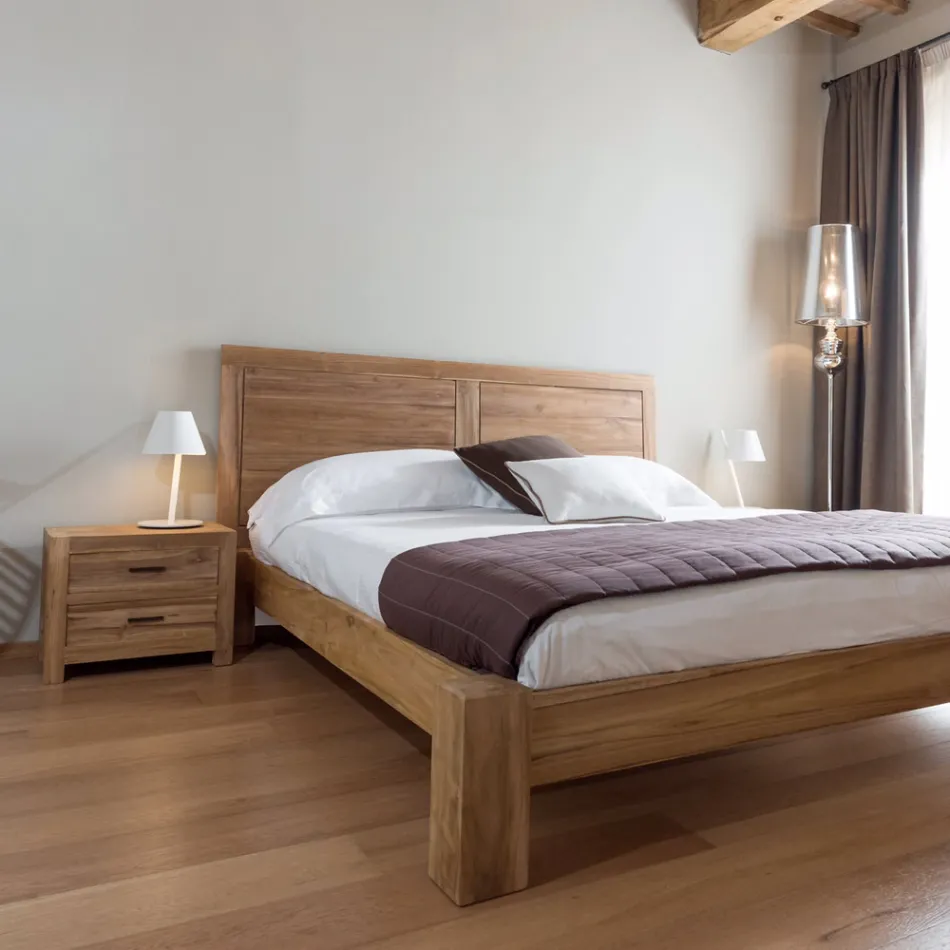 Solid Teak Nightstand with 2 Drawers - Vovinam Viadurini