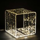 Luminous Bedside Table in Acrylic Crystal and Gold, Silver or Copper Leaf - Gnassi Viadurini