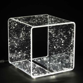 Luminous Bedside Table in Acrylic Crystal and Gold, Silver or Copper Leaf - Gnassi