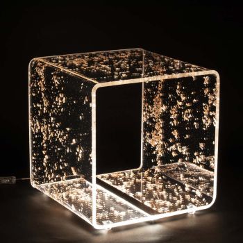 Luminous Bedside Table in Acrylic Crystal and Gold, Silver or Copper Leaf - Gnassi