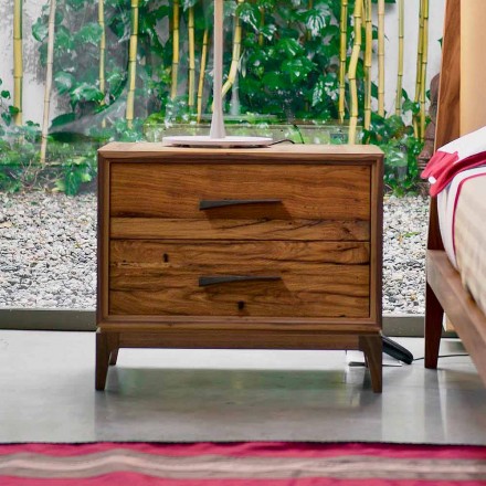Modern bedside table 2 drawers in antique oak, W 60 x D 42 cm, Margo Viadurini