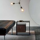 Bedside Table in Smoked Glass with Leather Drawer 2 Dimensions - Linzy Viadurini