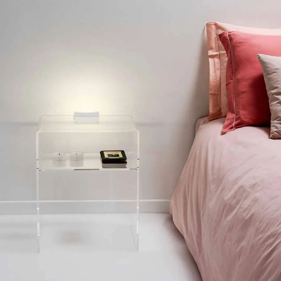 Transparent bedside table with LED light illuminated with Adelia touch Viadurini