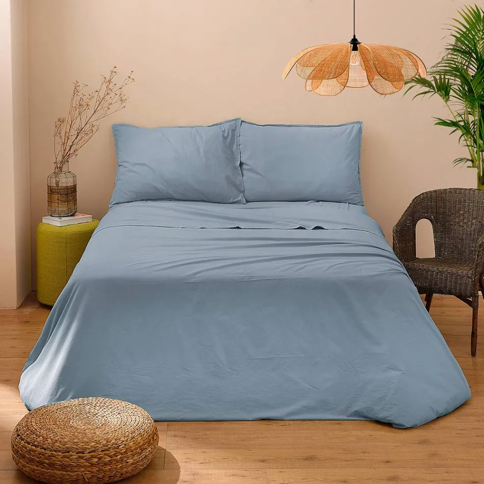 Complete Double Bed in Pure Cotton Garment Dyed and Shaded - Delicacy Viadurini